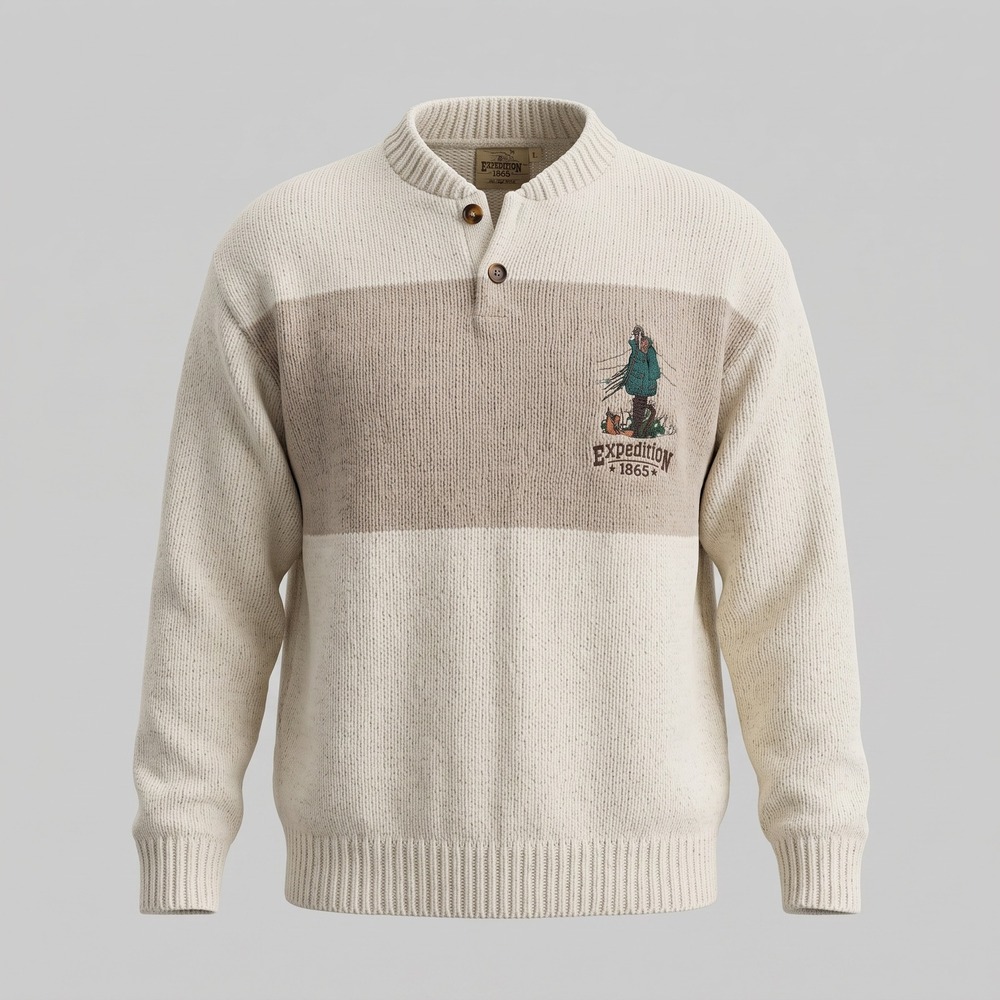 Duck Head Mens XL Cream Tan Sweater Expedition 1865 Henley Cotton Colorblock